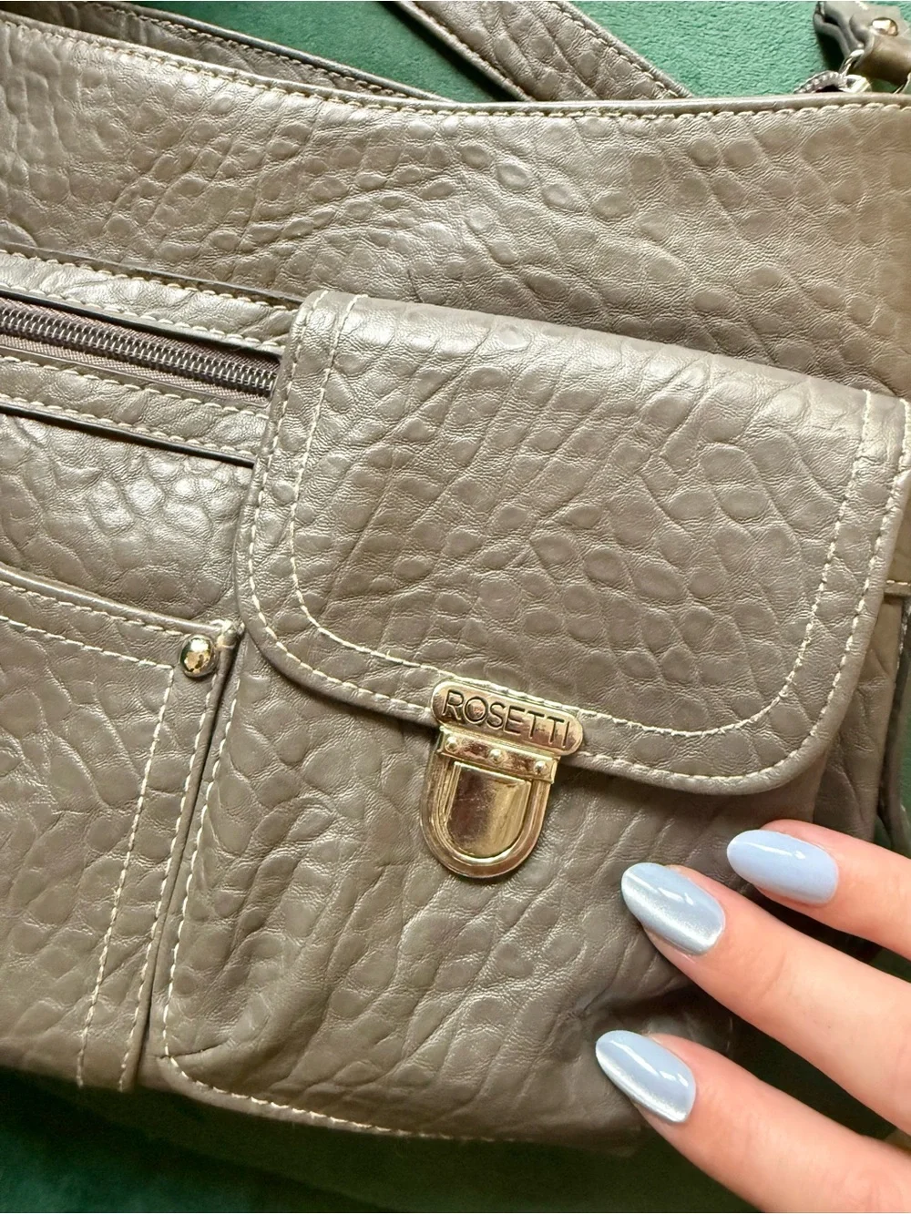 Rosetti Gray-Taupe Textured Crossbody Bag with Front Flap Pocket